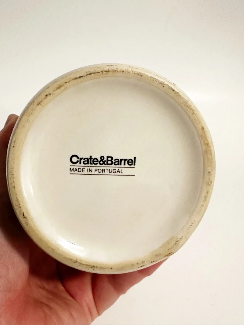 Crate & Barrel White Ceramic Pitcher Ribbed Stoneware Jug Portugal